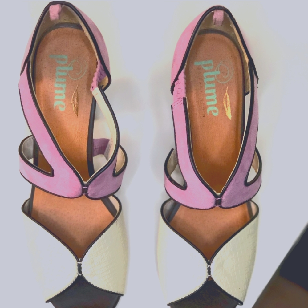 Pink and white heels